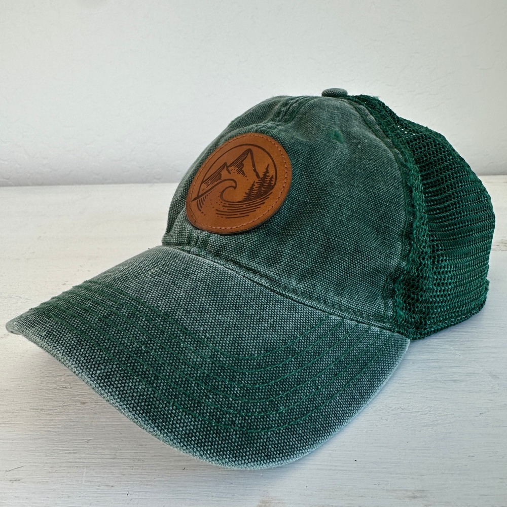 Legacy Trucker Hat Mens OSFA Old Favorite Green Leather Patch Cleanline Surf